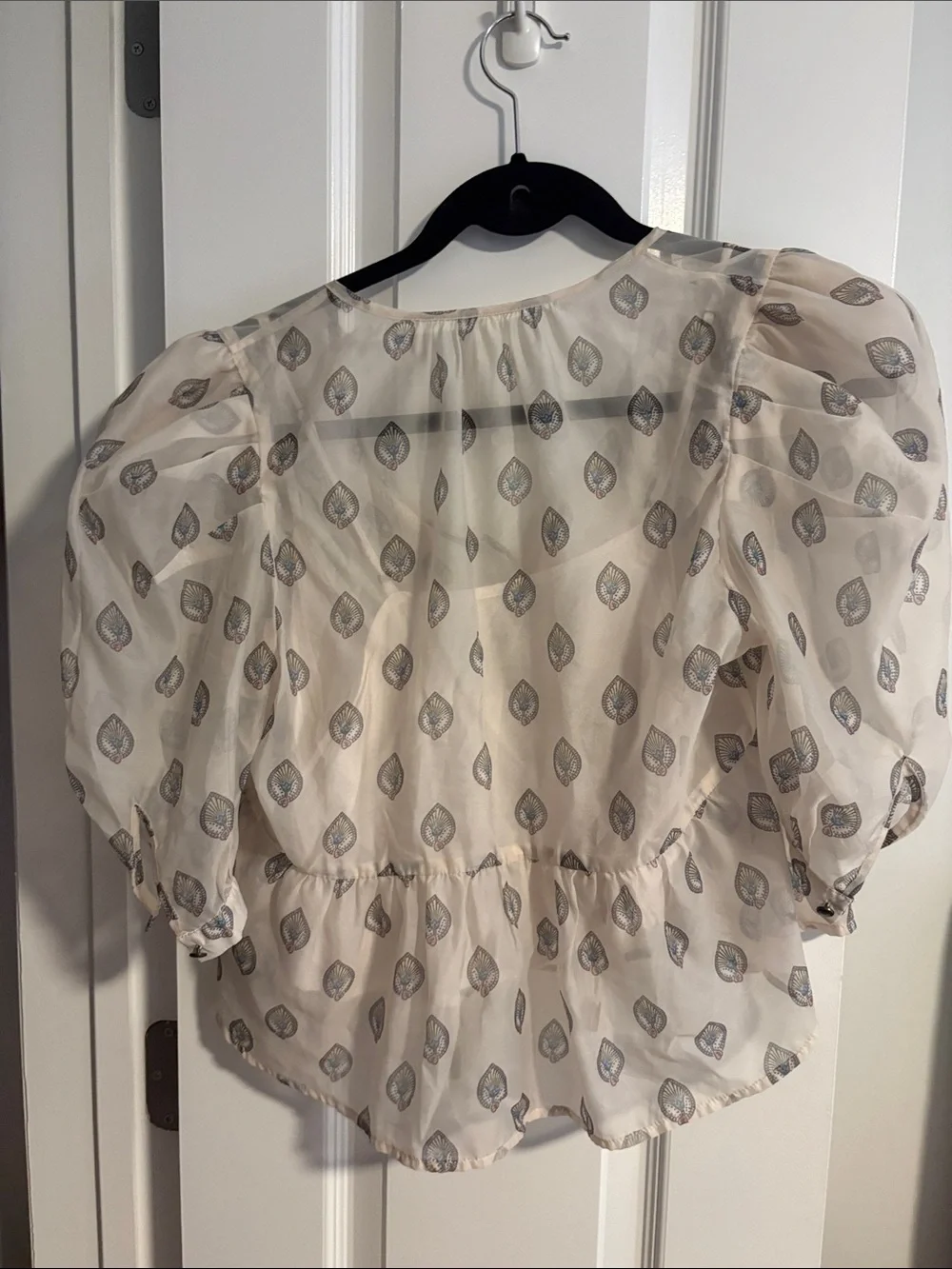 Anthropologie Sheer Ivory Blouse with Metallic Teardrop Print